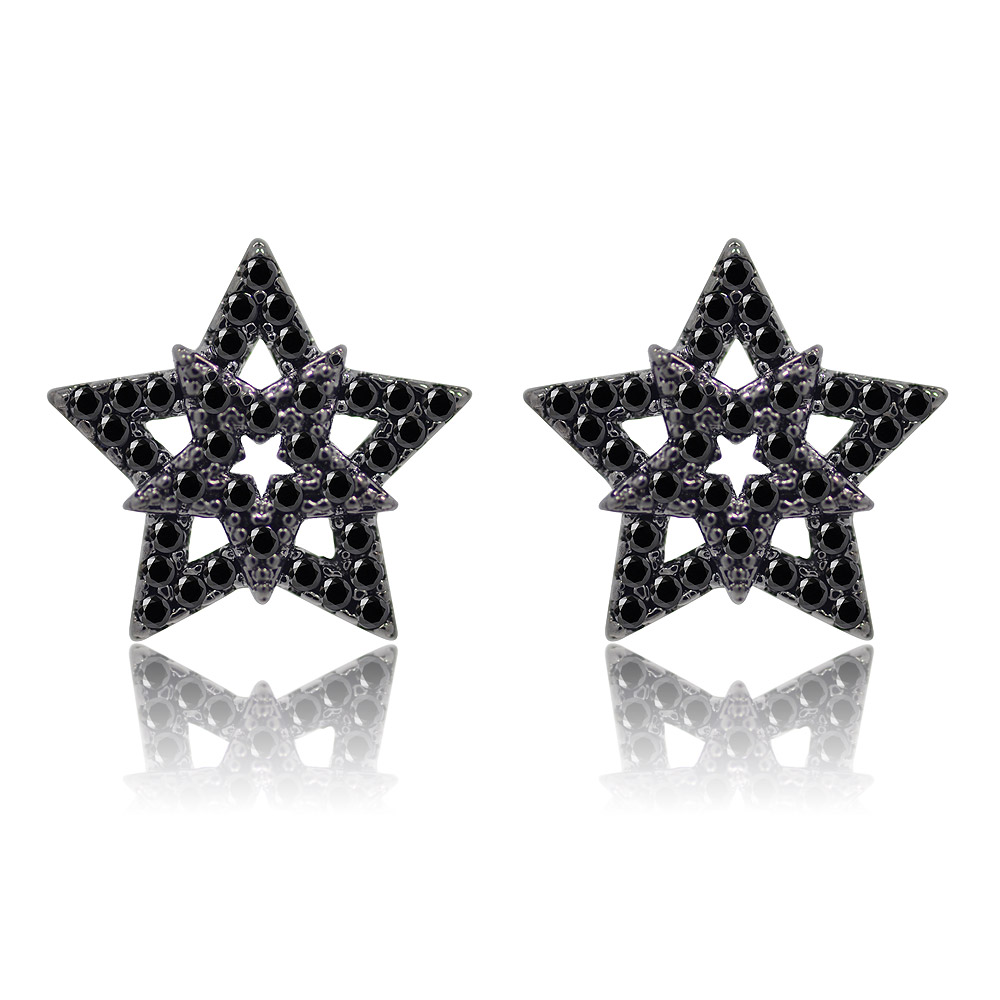 Black Cubic Zirconia Star Post Earrings